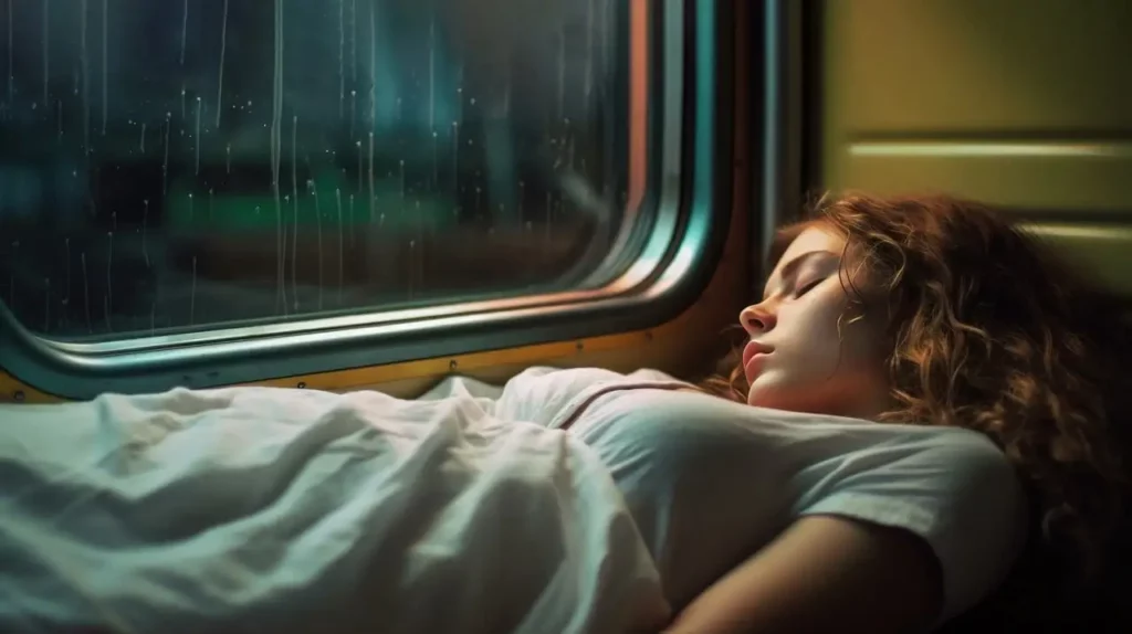 girl on train sleeping dreaming