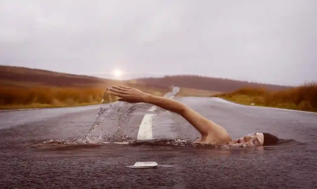 swimming on the road