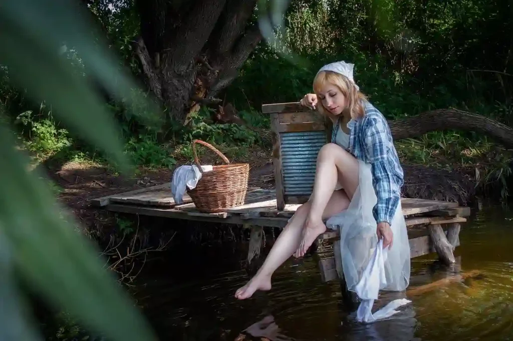 washing clothes in river