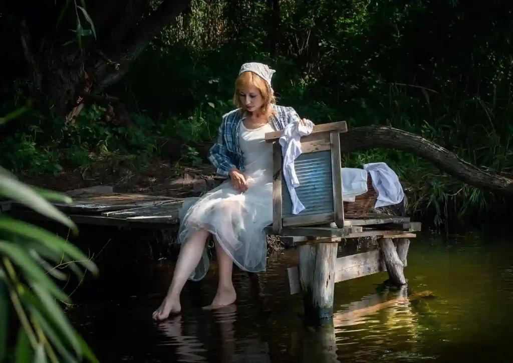 woman washing clothes