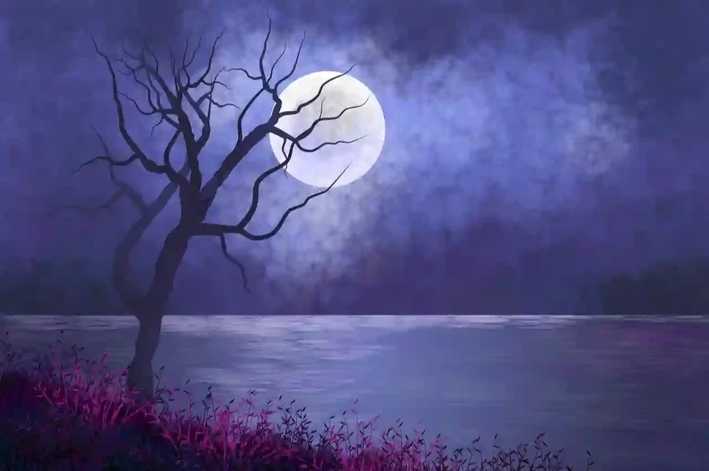 dreamy lake and full moon