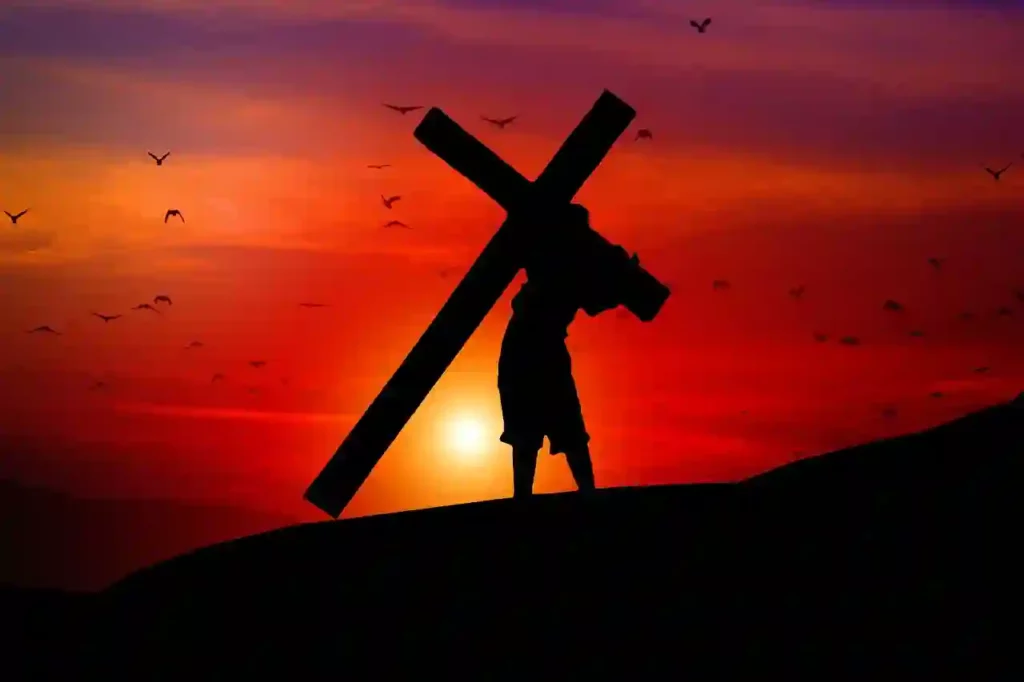 Jesus holding a cross