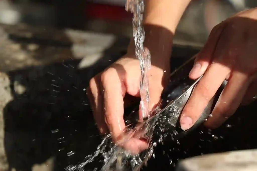 cleaning a platter with water